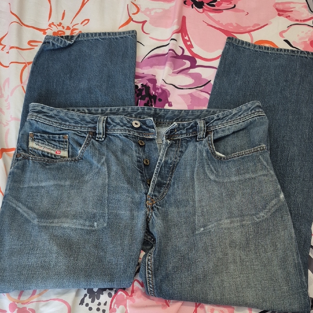 Diesel Men Straight Denim Jeans Regular Fit Vintage Wash Smart Casual Size 36